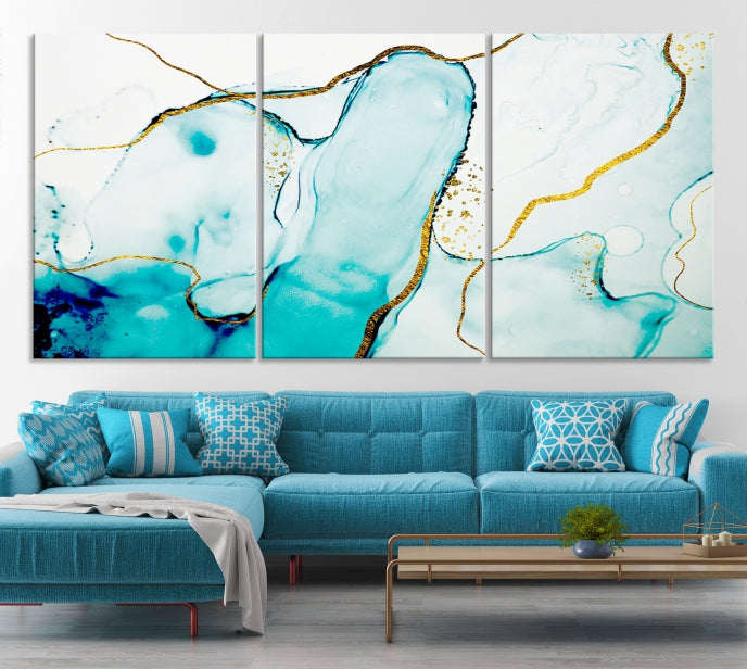 Extra Large Modern Turquoise Abstract Painting on Original Canvas Wall Art Print