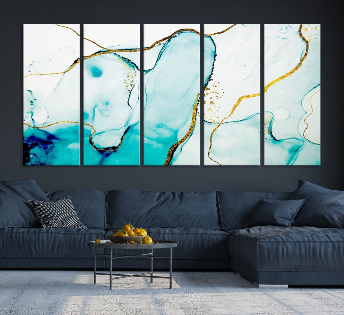 Extra Large Modern Turquoise Abstract Painting on Original Canvas Wall Art Print