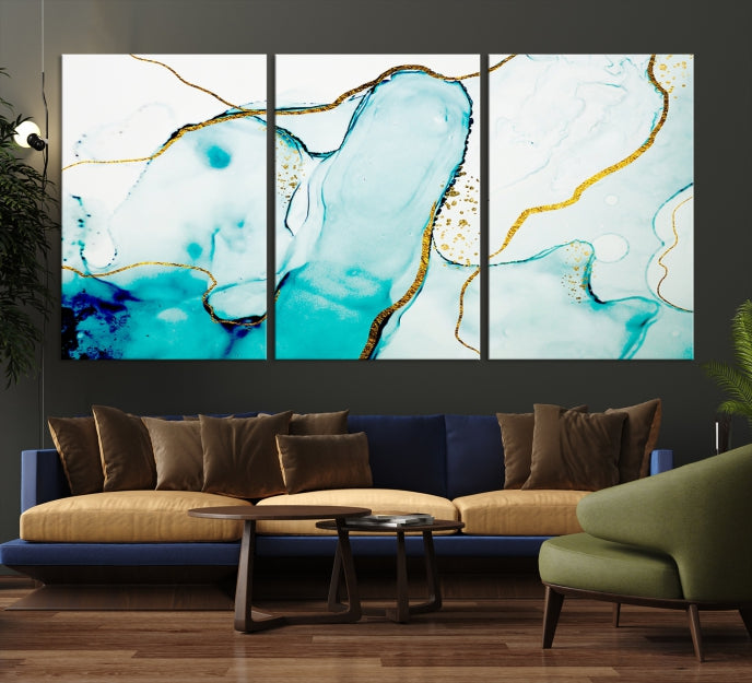 Extra Large Modern Turquoise Abstract Painting on Original Canvas Wall Art Print