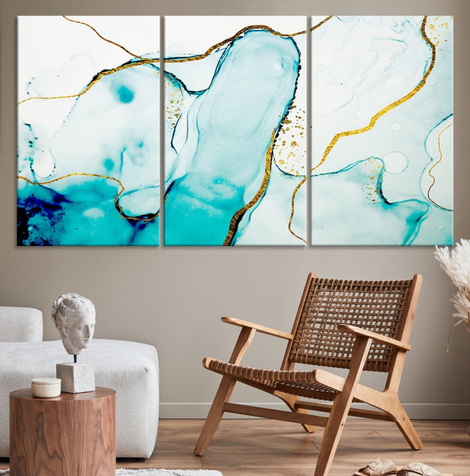 Extra Large Modern Turquoise Abstract Painting on Original Canvas Wall Art Print