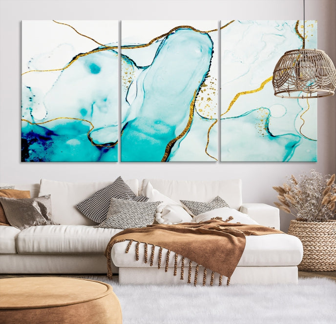 Extra Large Modern Turquoise Abstract Painting on Original Canvas Wall Art Print