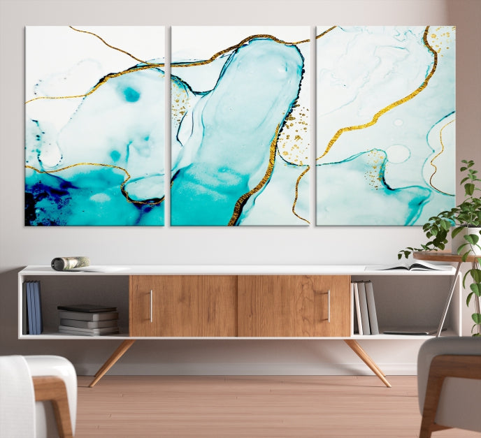 Extra Large Modern Turquoise Abstract Painting on Original Canvas Wall Art Print