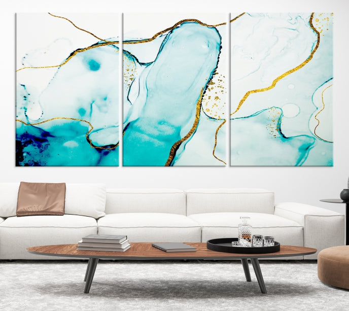 Extra Large Modern Turquoise Abstract Painting on Original Canvas Wall Art Print