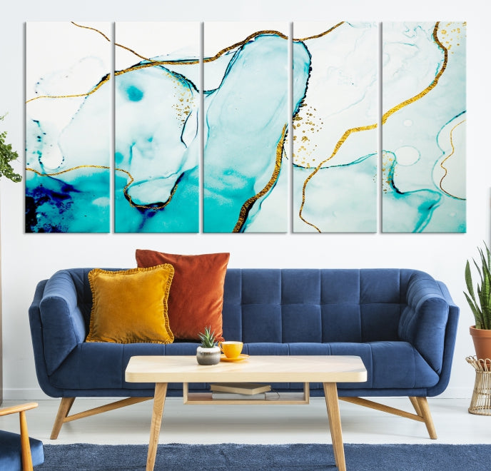 Extra Large Modern Turquoise Abstract Painting on Original Canvas Wall Art Print