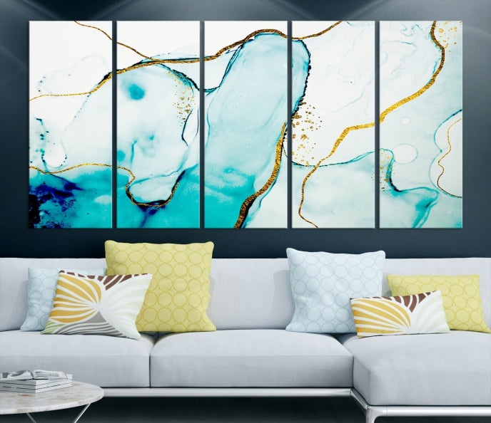 Extra Large Modern Turquoise Abstract Painting on Original Canvas Wall Art Print