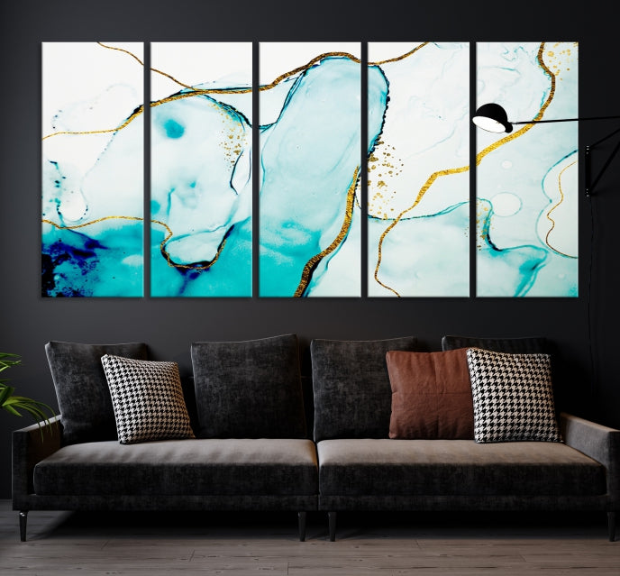 Extra Large Modern Turquoise Abstract Painting on Original Canvas Wall Art Print