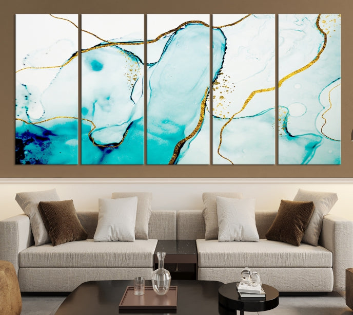 Extra Large Modern Turquoise Abstract Painting on Original Canvas Wall Art Print