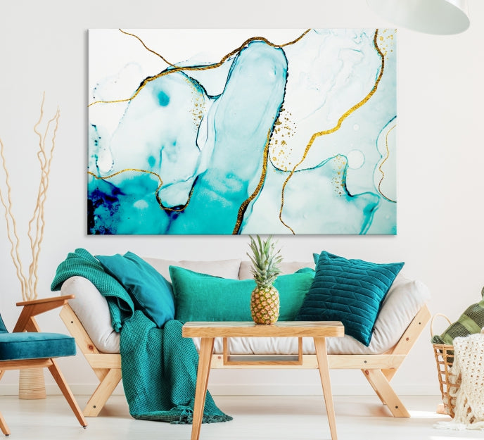 Extra Large Modern Turquoise Abstract Painting on Original Canvas Wall Art Print