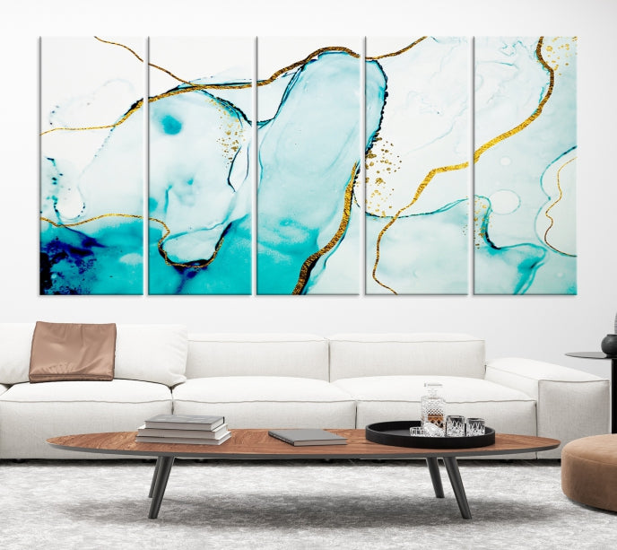 Extra Large Modern Turquoise Abstract Painting on Original Canvas Wall Art Print