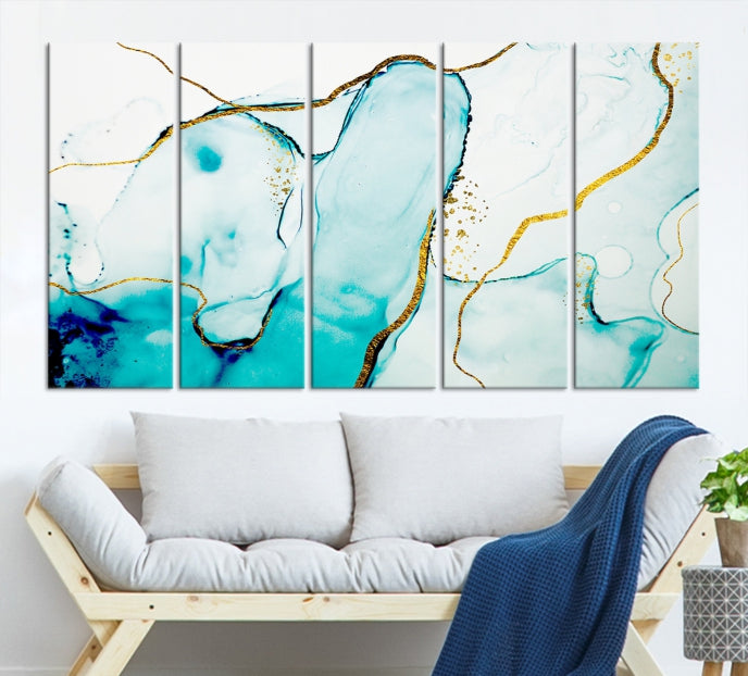 Extra Large Modern Turquoise Abstract Painting on Original Canvas Wall Art Print