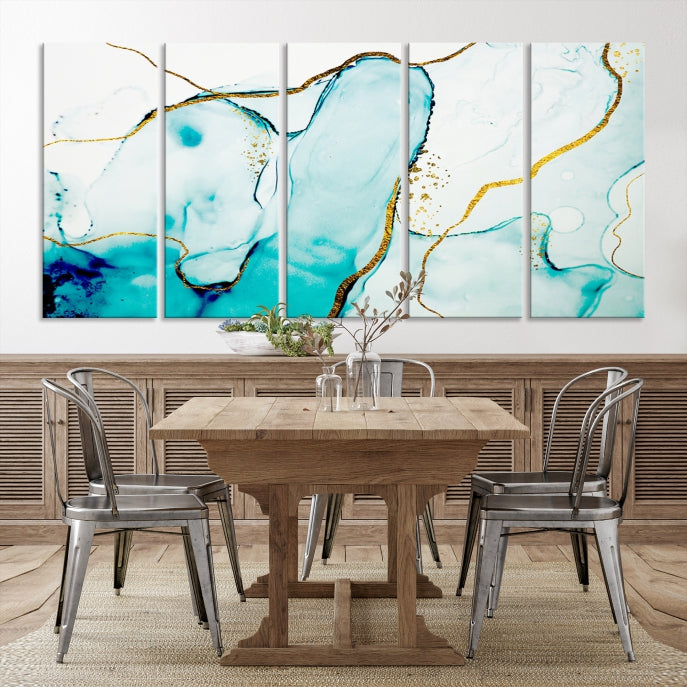 Extra Large Modern Turquoise Abstract Painting on Original Canvas Wall Art Print