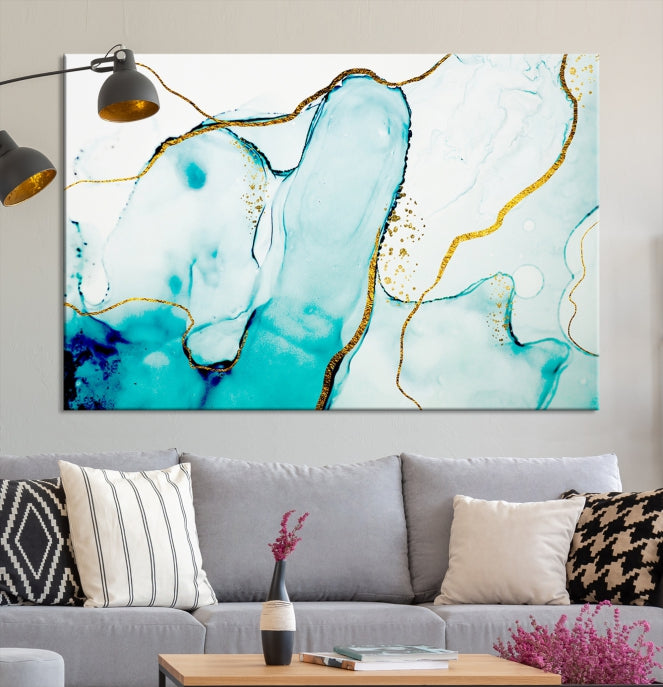 Extra Large Modern Turquoise Abstract Painting on Original Canvas Wall Art Print