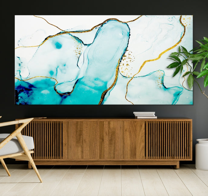 Extra Large Modern Turquoise Abstract Painting on Original Canvas Wall Art Print