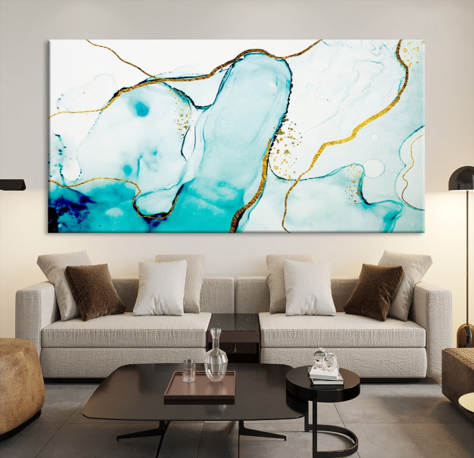 Extra Large Modern Turquoise Abstract Painting on Original Canvas Wall Art Print