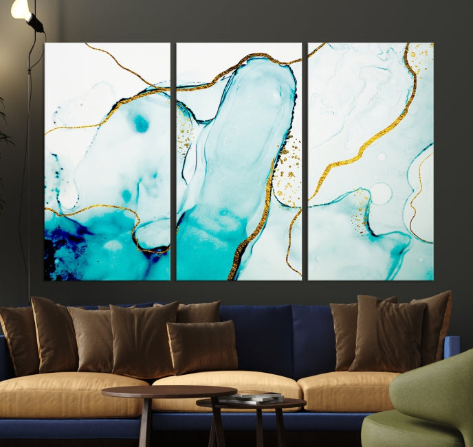 Extra Large Modern Turquoise Abstract Painting on Original Canvas Wall Art Print