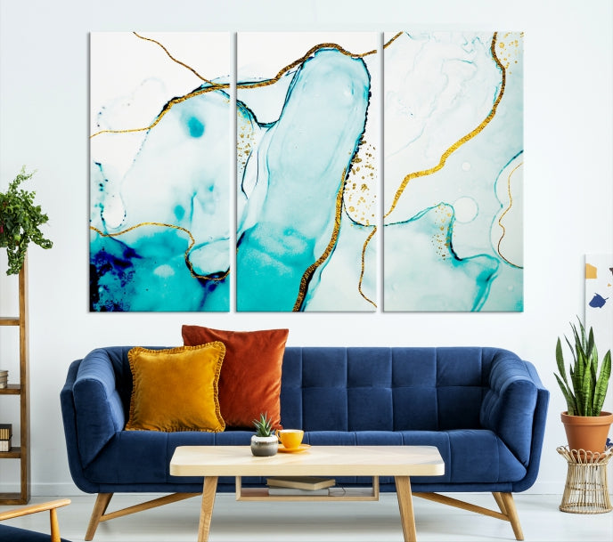 Extra Large Modern Turquoise Abstract Painting on Original Canvas Wall Art Print