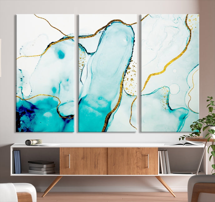 Extra Large Modern Turquoise Abstract Painting on Original Canvas Wall Art Print