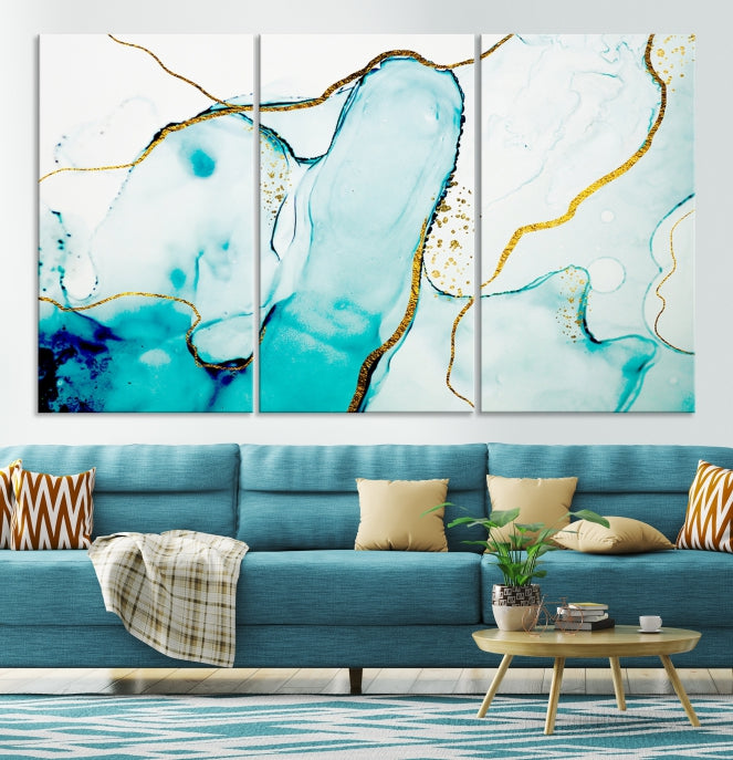 Extra Large Modern Turquoise Abstract Painting on Original Canvas Wall Art Print