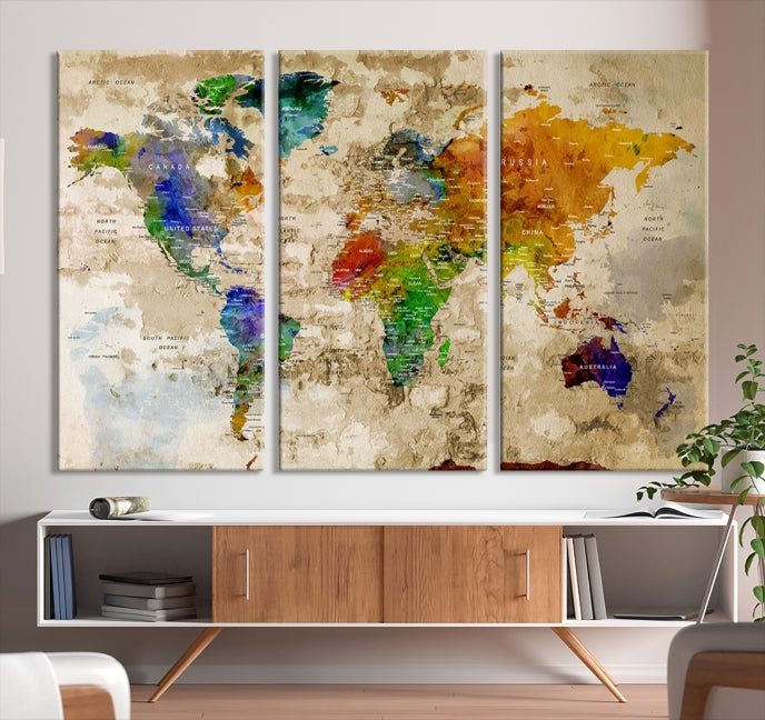 Extra Large Modern World Map with Push Pins Detailed Travel Map Canvas Art Print