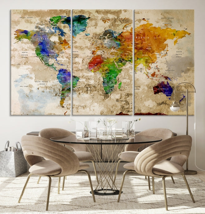 Extra Large Modern World Map with Push Pins Detailed Travel Map Canvas Art Print