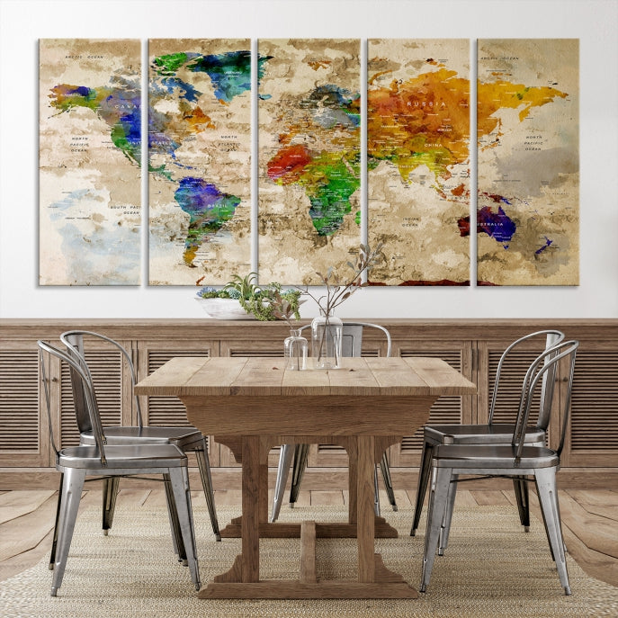 Extra Large Modern World Map with Push Pins Detailed Travel Map Canvas Art Print