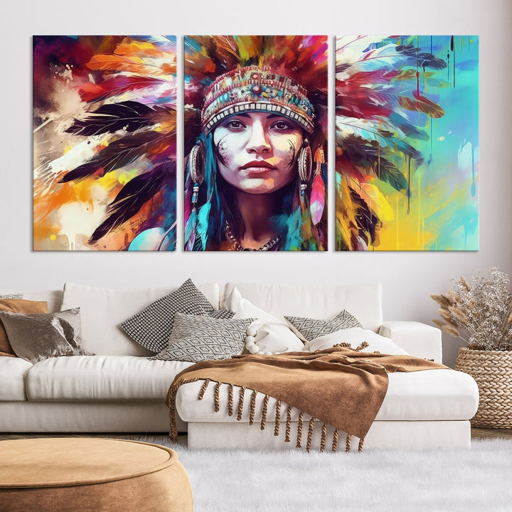 Extra Large Native American Wall Art Canvas Print Indian Artwork for Wall