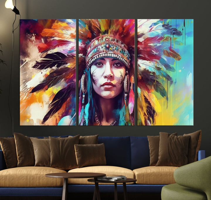 Extra Large Native American Wall Art Canvas Print Indian Artwork for Wall