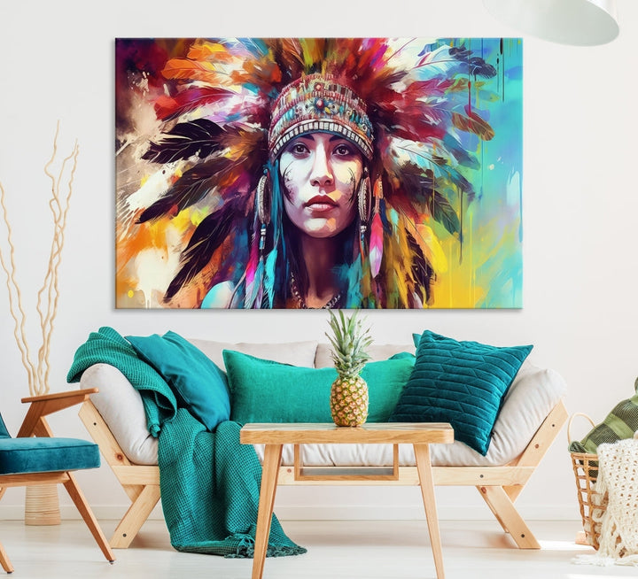 Extra Large Native American Wall Art Canvas Print Indian Artwork for Wall