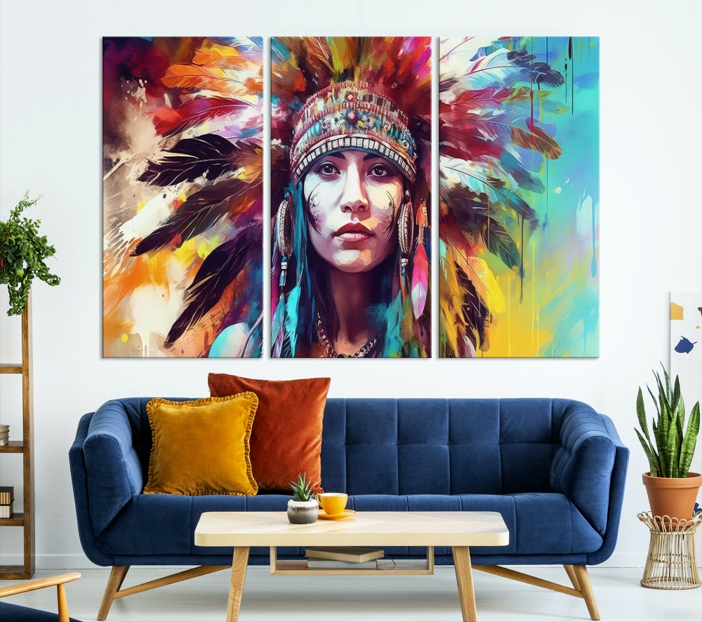 Extra Large Native American Wall Art Canvas Print Indian Artwork for Wall