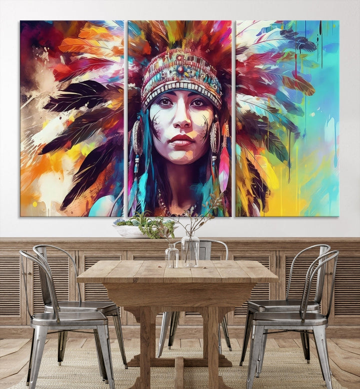 Extra Large Native American Wall Art Canvas Print Indian Artwork for Wall