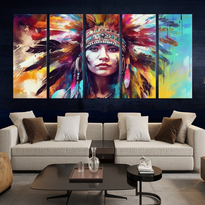 Extra Large Native American Wall Art Canvas Print Indian Artwork for Wall