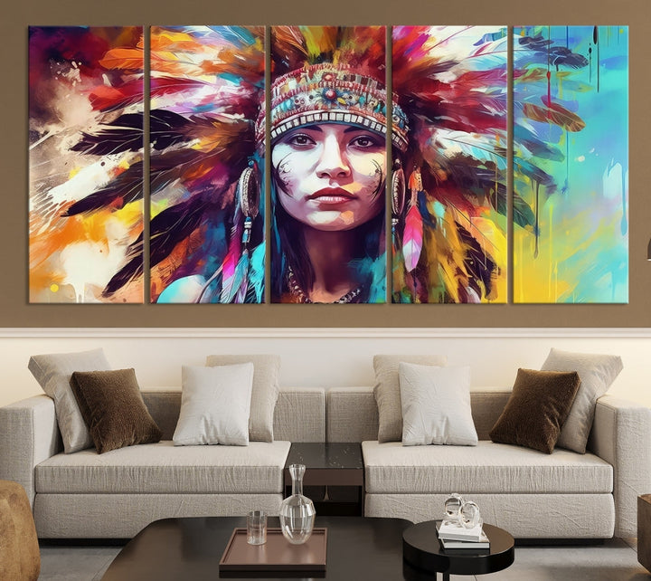 Extra Large Native American Wall Art Canvas Print Indian Artwork for Wall