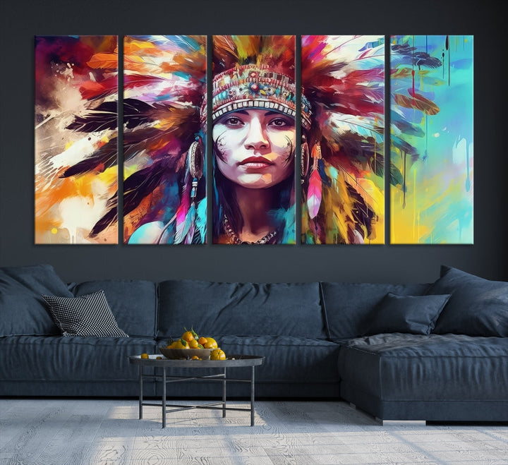 Extra Large Native American Wall Art Canvas Print Indian Artwork for Wall