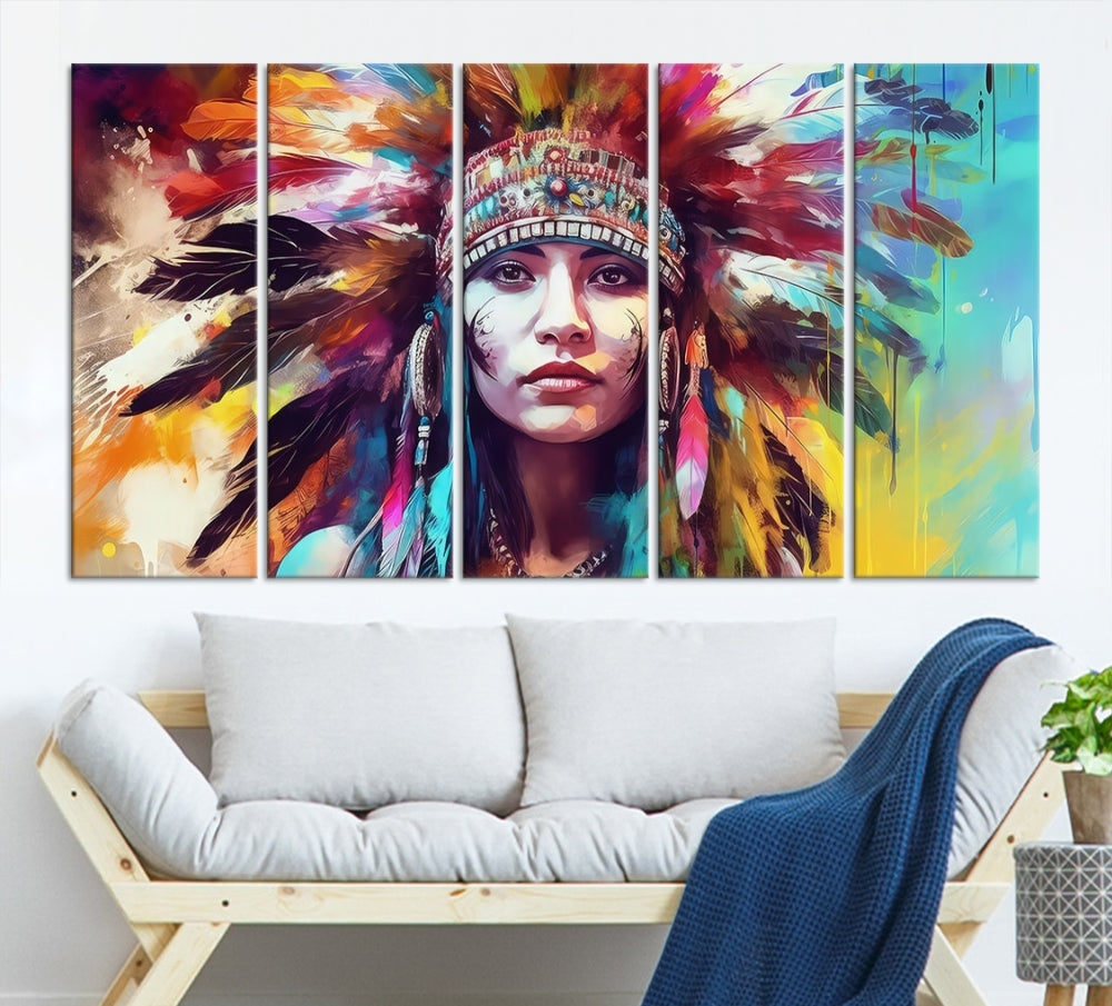 Extra Large Native American Wall Art Canvas Print Indian Artwork for Wall