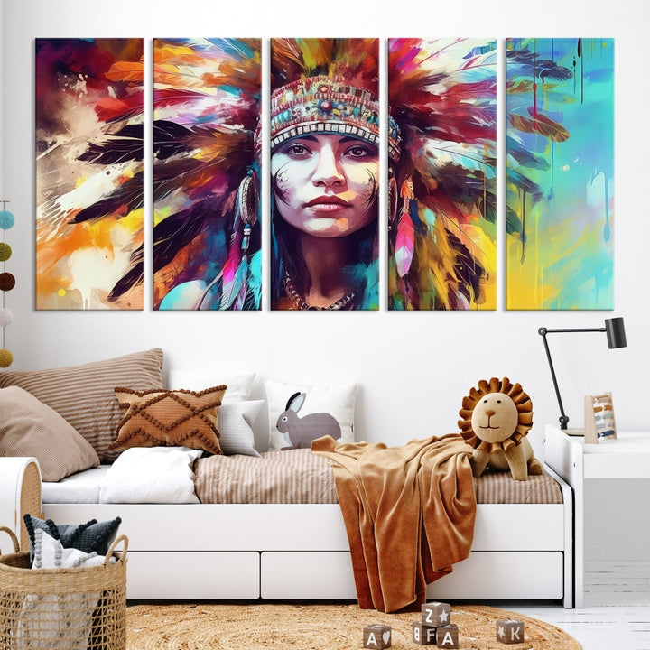 Extra Large Native American Wall Art Canvas Print Indian Artwork for Wall