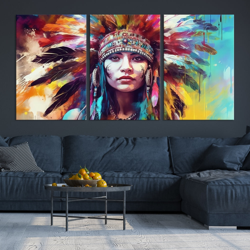 Extra Large Native American Wall Art Canvas Print Indian Artwork for Wall