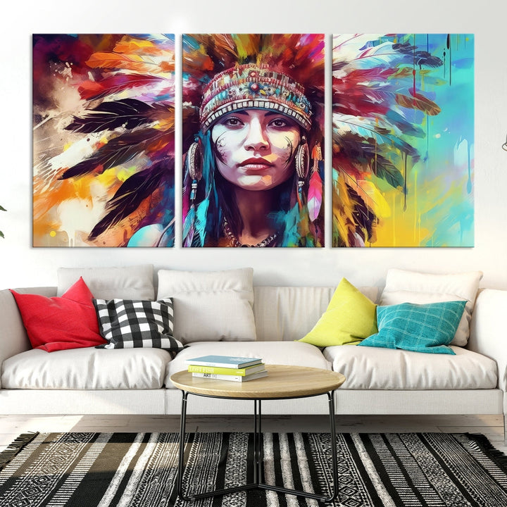 Extra Large Native American Wall Art Canvas Print Indian Artwork for Wall