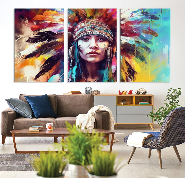 Extra Large Native American Wall Art Canvas Print Indian Artwork for Wall