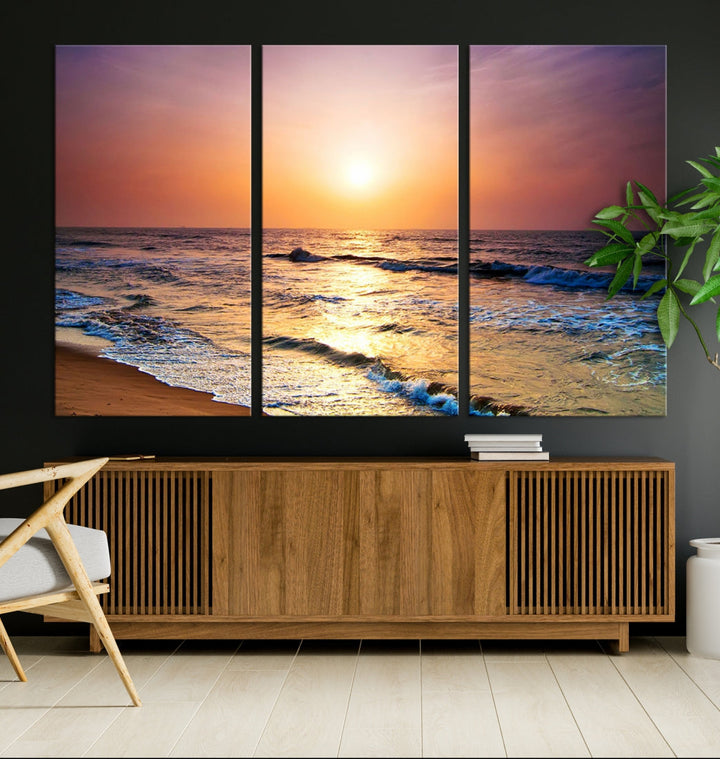 Extra Large Ocean Sunset Beach Coastal Wall Art Canvas Print for Office Decor