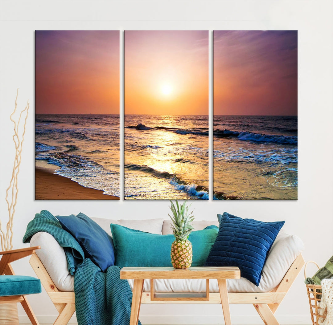 Extra Large Ocean Sunset Beach Coastal Wall Art Canvas Print for Office Decor