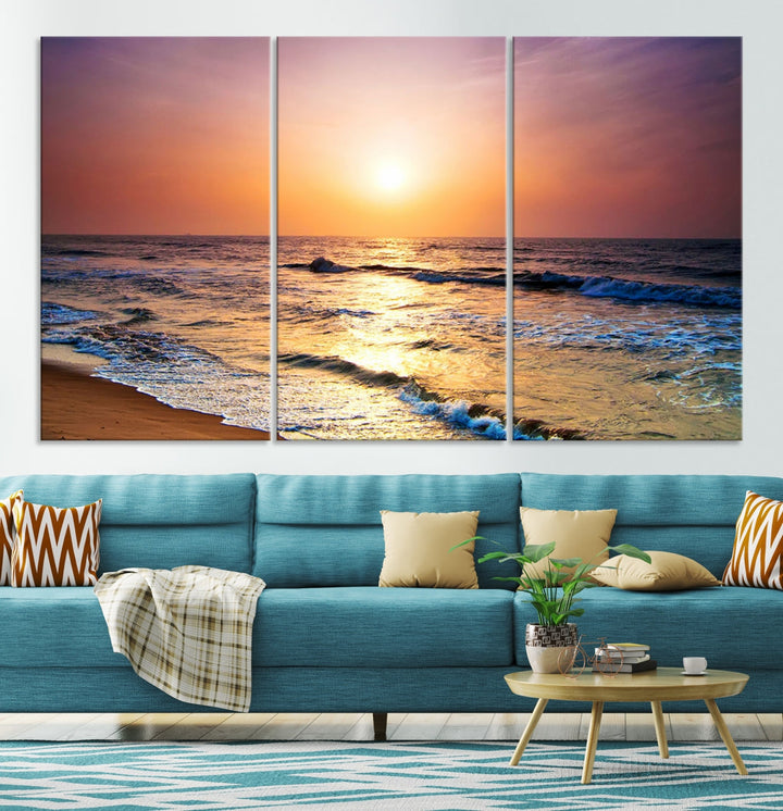 Extra Large Ocean Sunset Beach Coastal Wall Art Canvas Print for Office Decor