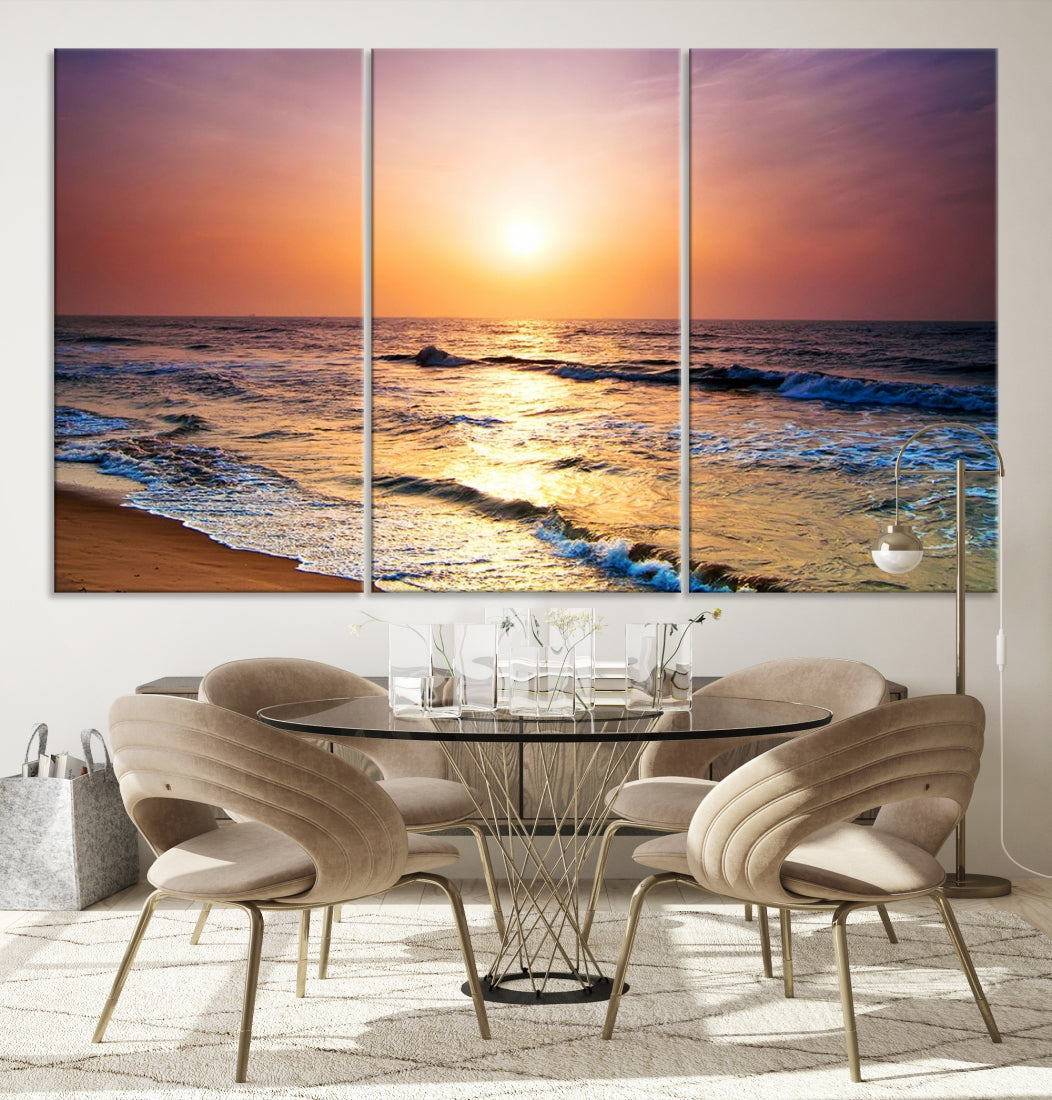 Extra Large Ocean Sunset Beach Coastal Wall Art Canvas Print for Office Decor