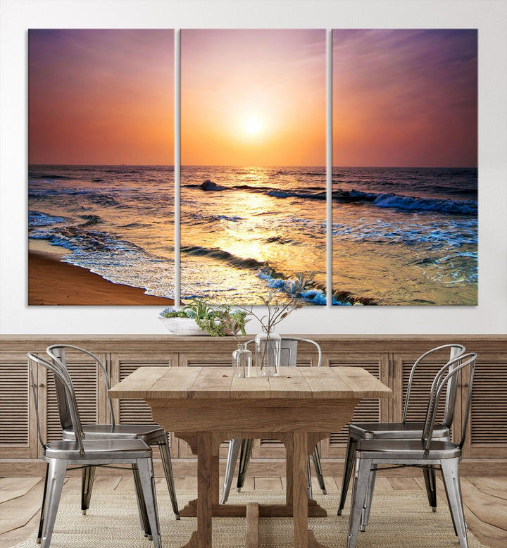 Extra Large Ocean Sunset Beach Coastal Wall Art Canvas Print for Office Decor