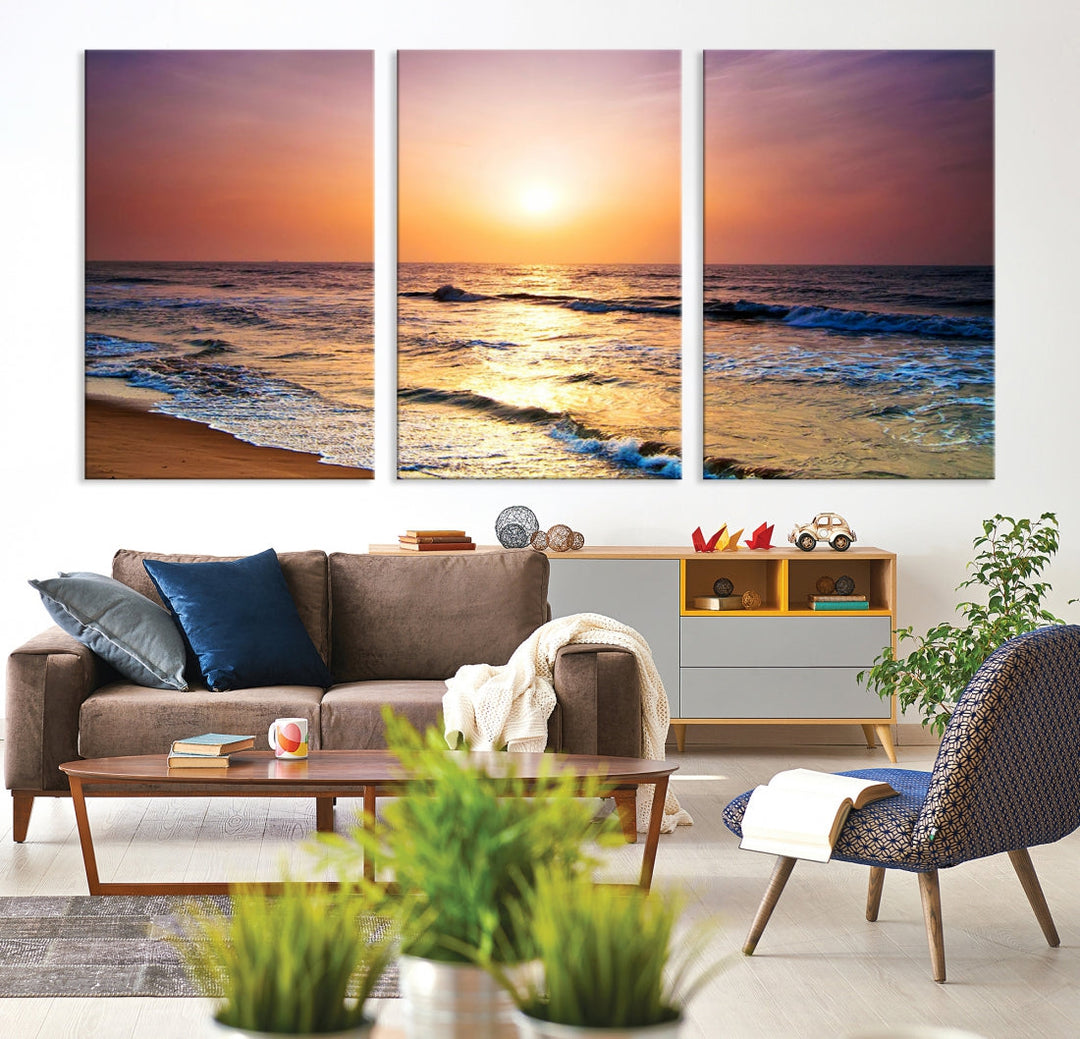 Extra Large Ocean Sunset Beach Coastal Wall Art Canvas Print for Office Decor