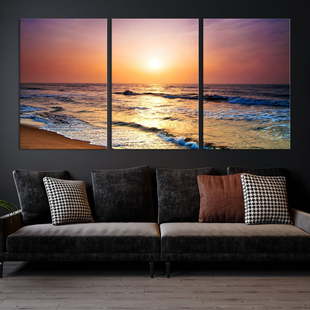 Extra Large Ocean Sunset Beach Coastal Wall Art Canvas Print for Office Decor