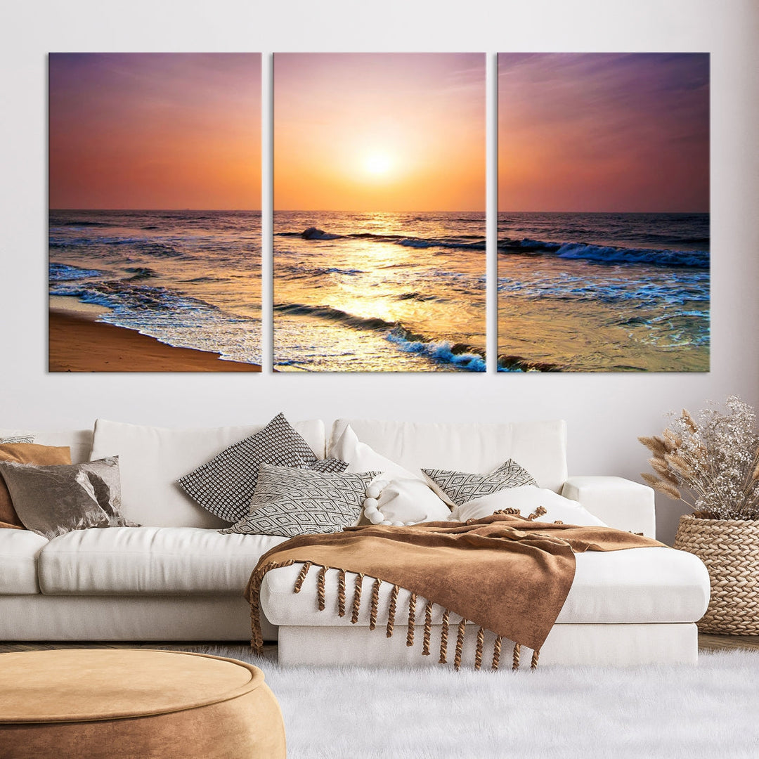 Extra Large Ocean Sunset Beach Coastal Wall Art Canvas Print for Office Decor