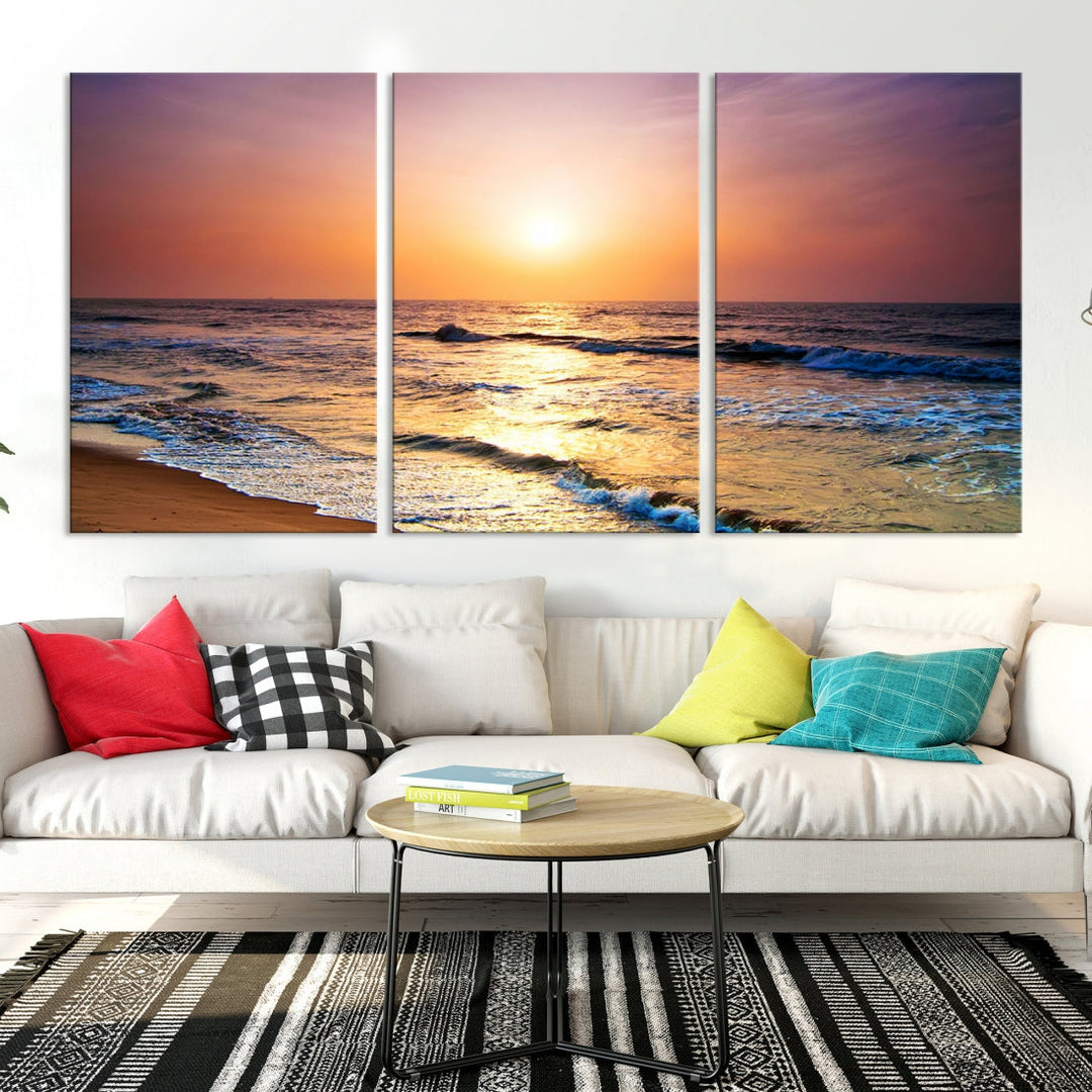 Extra Large Ocean Sunset Beach Coastal Wall Art Canvas Print for Office Decor