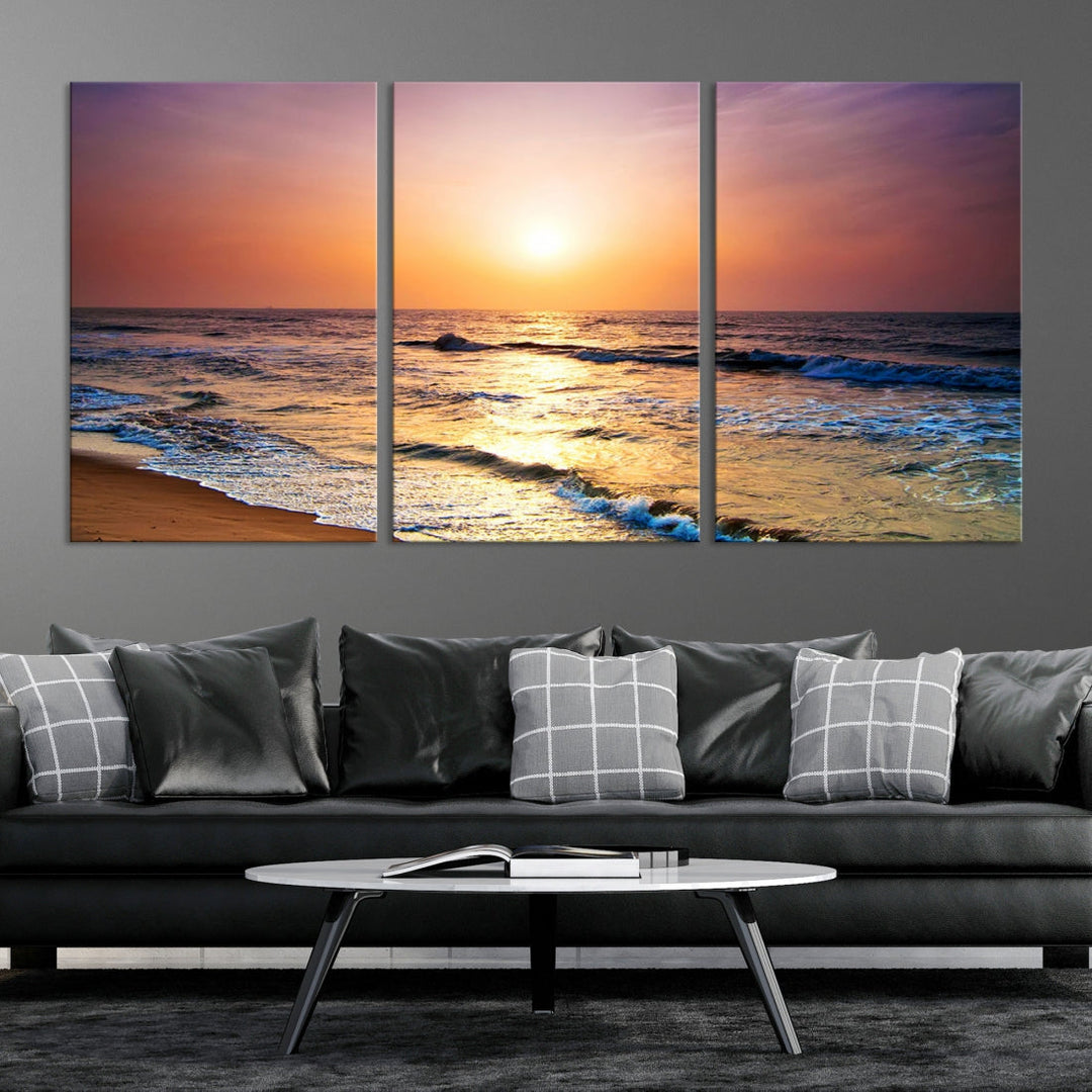 Extra Large Ocean Sunset Beach Coastal Wall Art Canvas Print for Office Decor