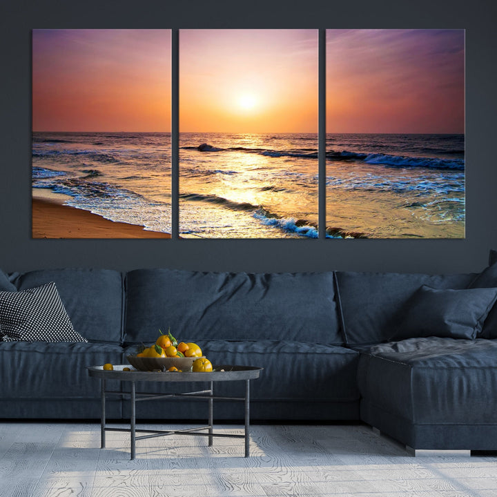 Extra Large Ocean Sunset Beach Coastal Wall Art Canvas Print for Office Decor