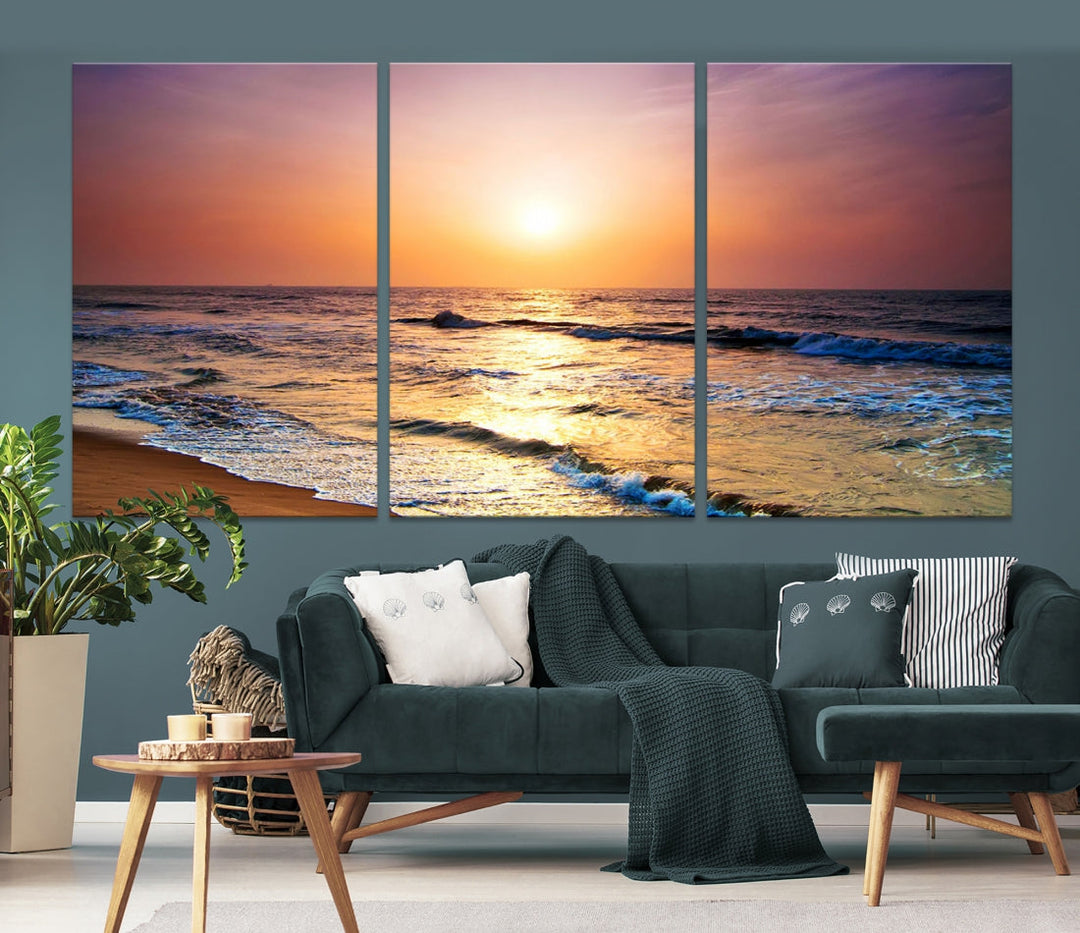 Extra Large Ocean Sunset Beach Coastal Wall Art Canvas Print for Office Decor